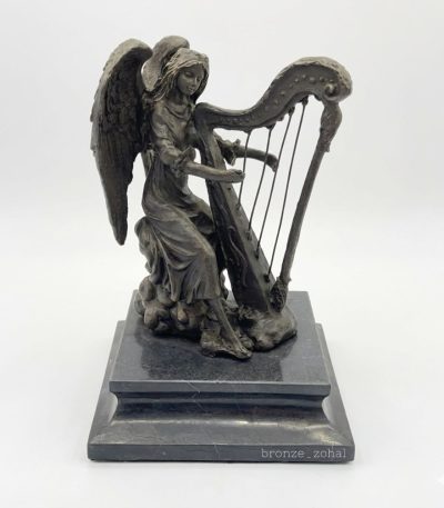 مجسمه برنزی فرشته چنگ‌زن با طراحی آنتیک و هنری