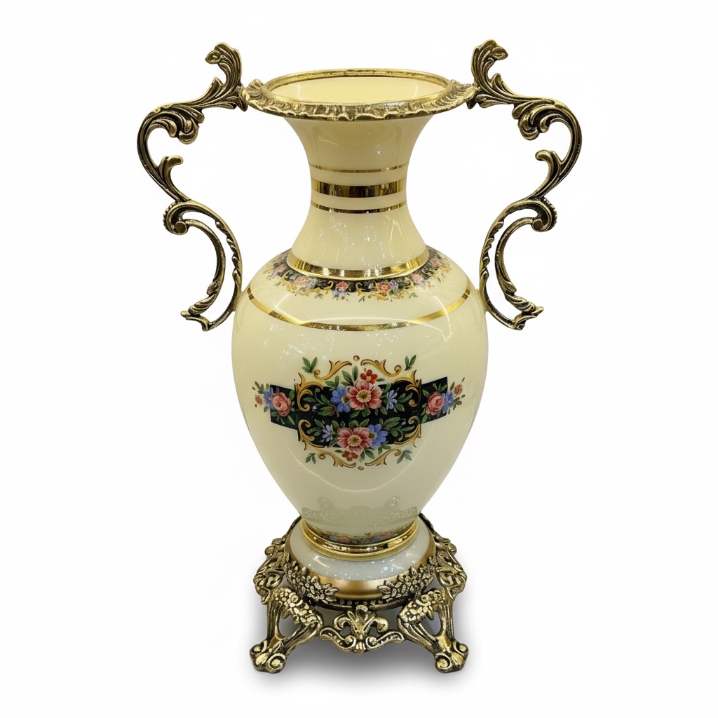 گلدان رومیزی کرم برنزی