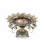 میوه خوری برنزی با ظرف چینی سرمه ای - Image 2