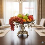 میوه خوری برنزی با ظرف چینی سرمه ای