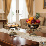 میوه خوری برنزی با ظرف چینی سرمه ای - Image 3