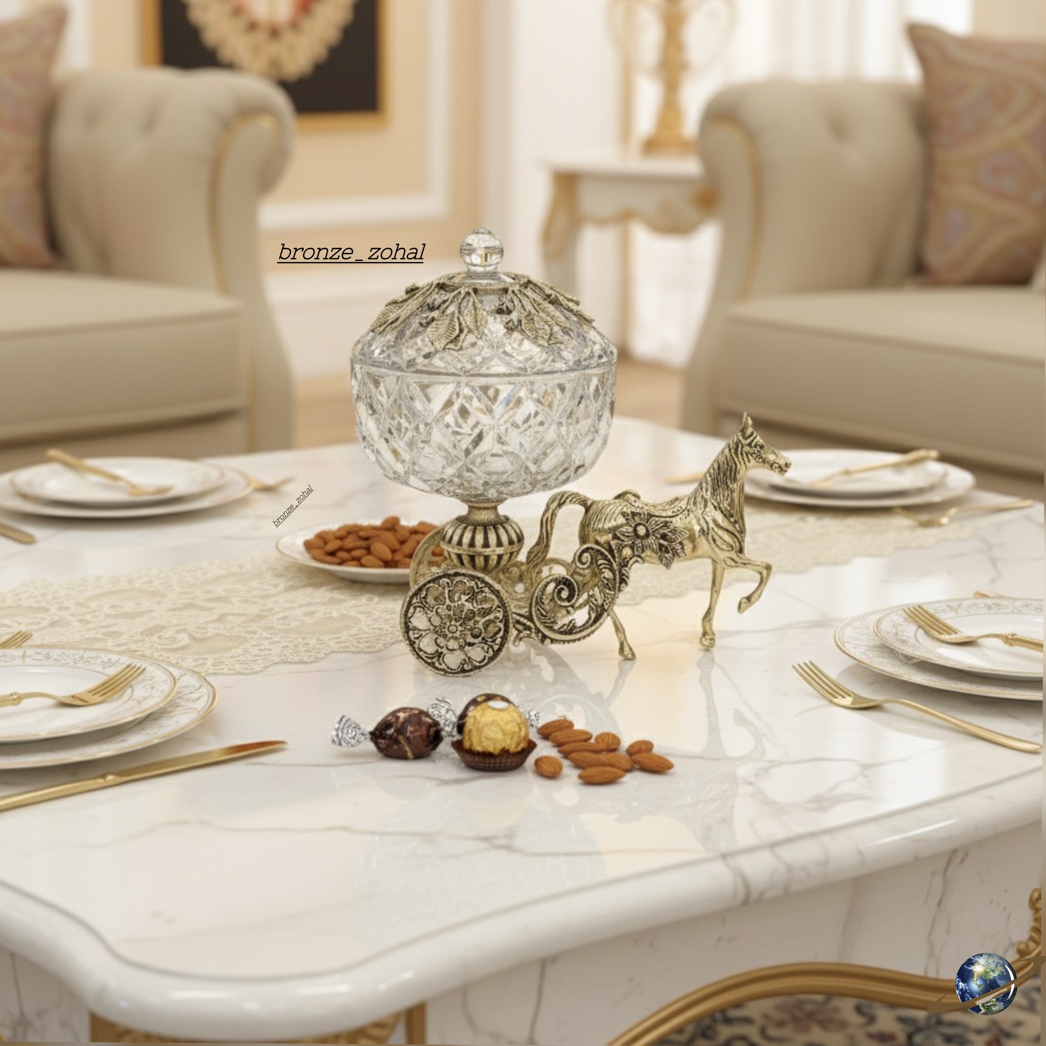 photo-output شکلات خوری کالسکه اسب برنزی - Image 1