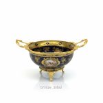 کاسه برنزی سرمهای طرح ظریف با چینی سرمهای و آبکاری طلایی – برنز زحل