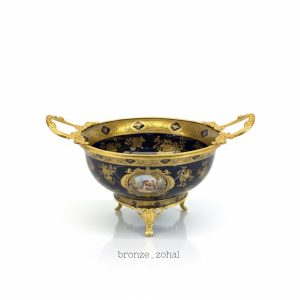 کاسه سرمه‌ای برنزی طرح ظریف | چینی لوکس سرمه‌ای با آبکاری طلایی – برنز زحل