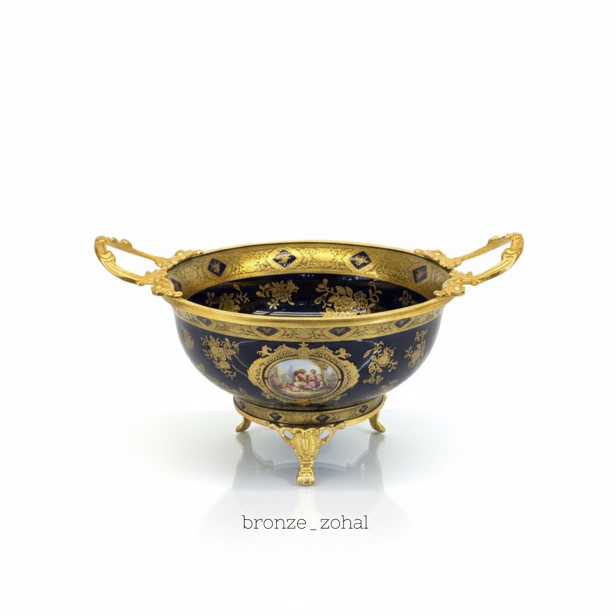 photo-output کاسه برنزی سرمهای طرح ظریف با چینی سرمهای و آبکاری طلایی – برنز زحل