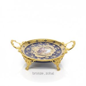 شیرینی‌خوری برنزی سرمه‌ای طرح ظریف | چینی درجه‌یک و آبکاری طلایی – برنز زحل