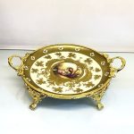 کاسه و بشقاب کرم طرح ظریف | چینی لوکس سرمه‌ای با آبکاری طلایی – برنز زحل - Image 2