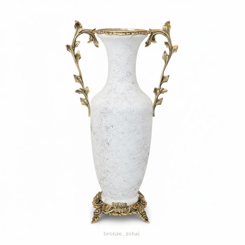 گلدان کنارسالنی برنزی با بلور سفید – برنز زحل