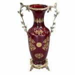 گلدان برنزی کنارسالنی با بلور زرشکی طرح طلاکوب – برنز زحل