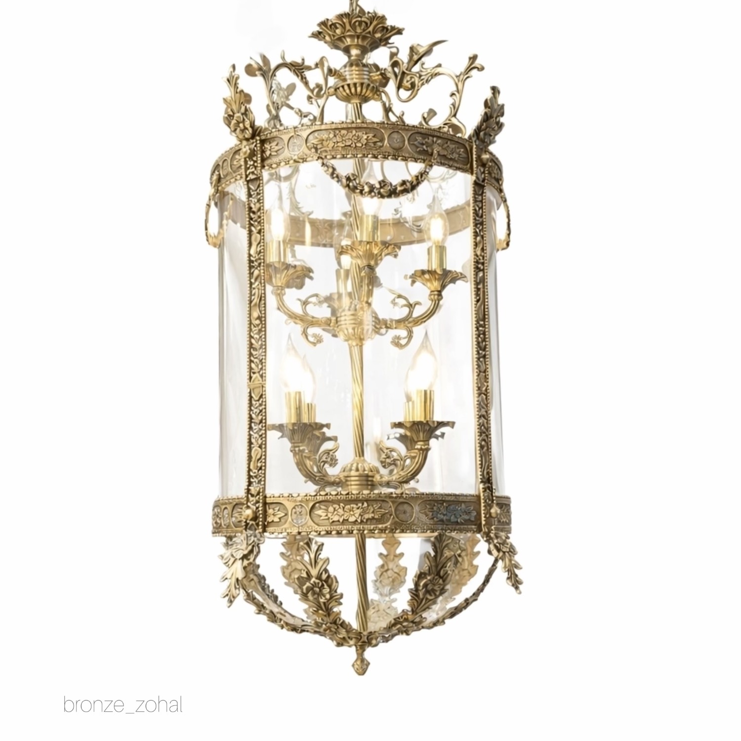 bronze-lantern-chandelier-8lights-zohal لوستر فانوسی برنزی بزرگ ۸ شعله با بلور از برند برنز زحل